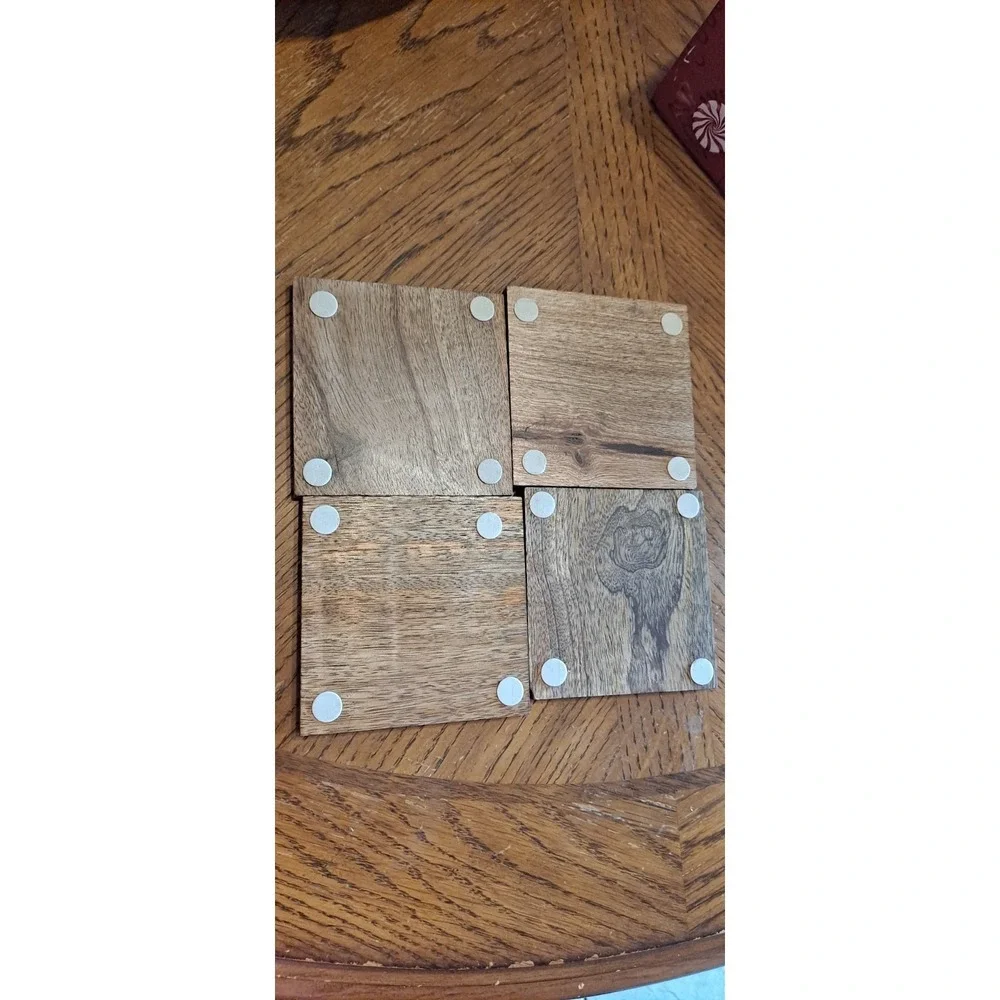4 Wooden Coaster Set, Enjoy,‎ Drink Up, Sip, Cheers